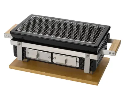 56026-62_22-gk-bbq-hra-c Keramický gril | hranatý | 39,5 x 22 cm | se dřevěným podstavcem