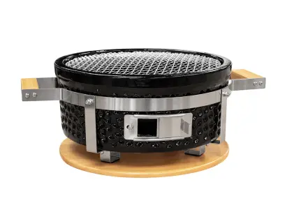 56027-62_22-gk-bbq-kul-c Keramický gril | kulatý | 34,5 cm | černý | se dřevěným podstavcem